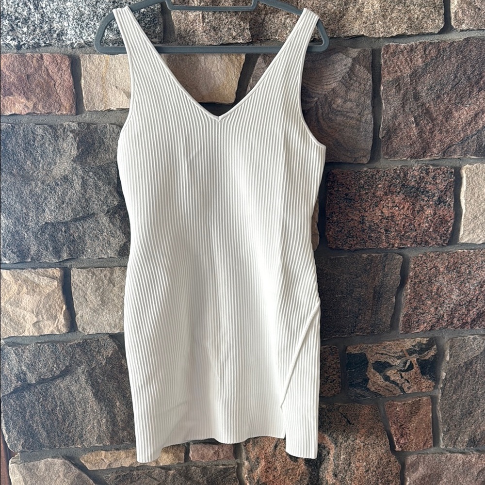 White Ribbed Sleeveless Dress